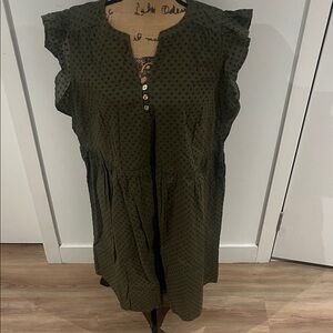 LOFT Olive Ruffle Sleeve Mini Dress